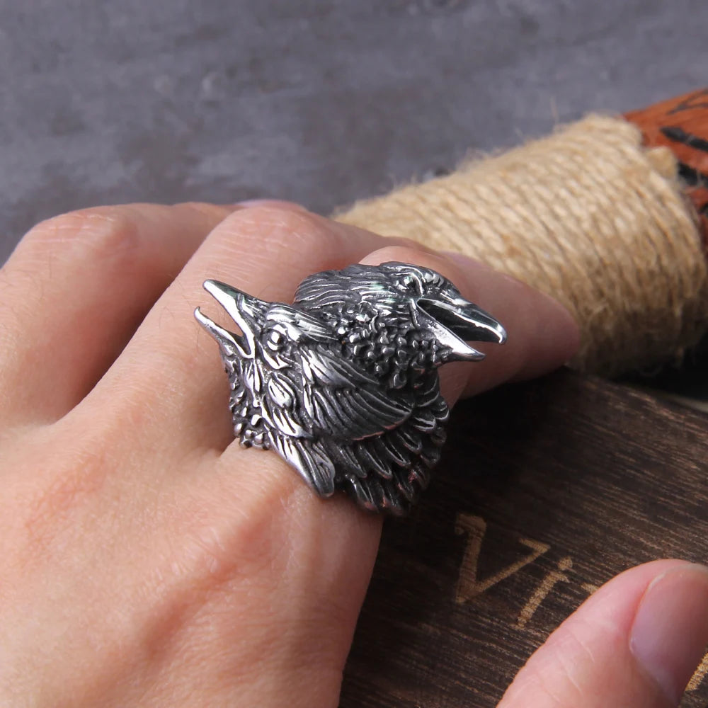 Never fade Raven Defend Odin Scandinavian Charm Stainless Steel Men's Ring Creative Ring Gift Jewelry Men's Jewelry with box