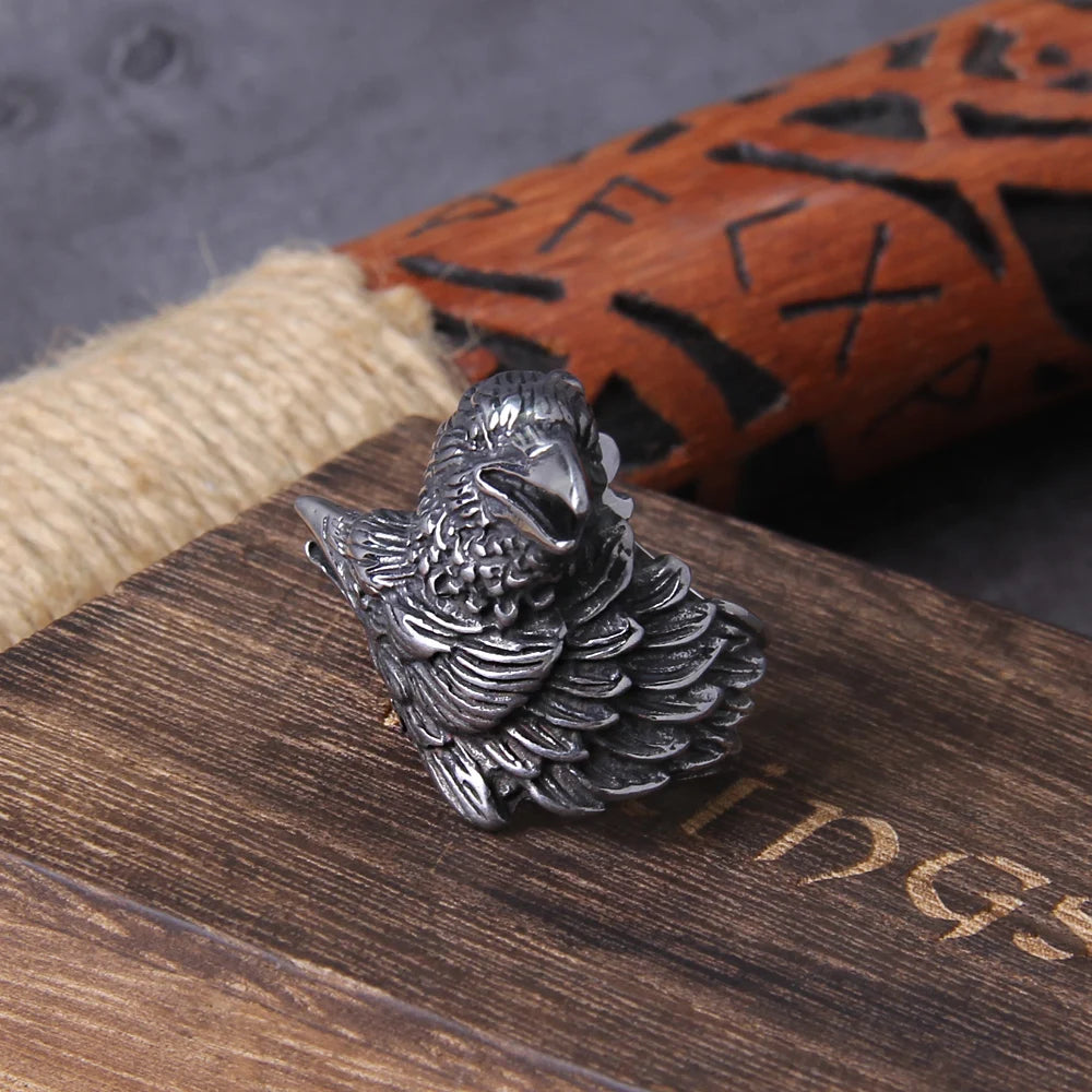 Never fade Raven Defend Odin Scandinavian Charm Stainless Steel Men's Ring Creative Ring Gift Jewelry Men's Jewelry with box