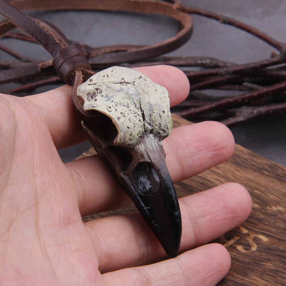 Raven Skull Necklace - Stainless Steel With Wooden Box