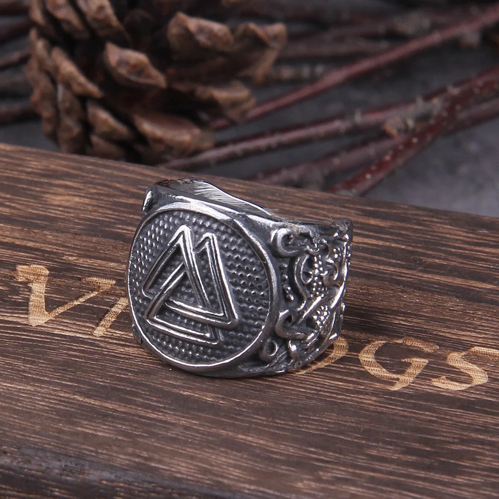 Viking Valknut Ring - Stainless Steel With Wooden Box