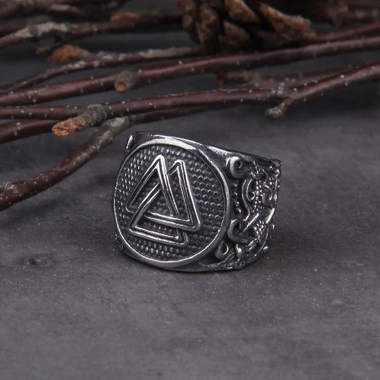 Viking Valknut Ring - Stainless Steel With Wooden Box