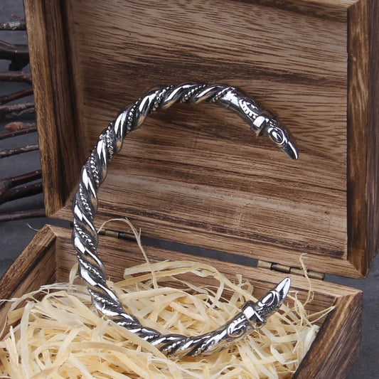 Viking Norse Cuff Bracelet - Stainless Steel With Wooden Box