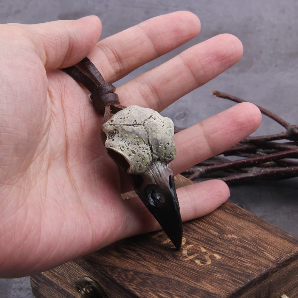 Raven Skull Necklace - Stainless Steel With Wooden Box