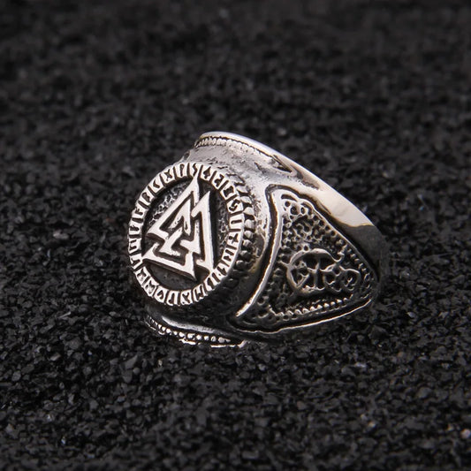 Viking Vulknut Rune Ring - 925 Sterling Silver With Wooden Box