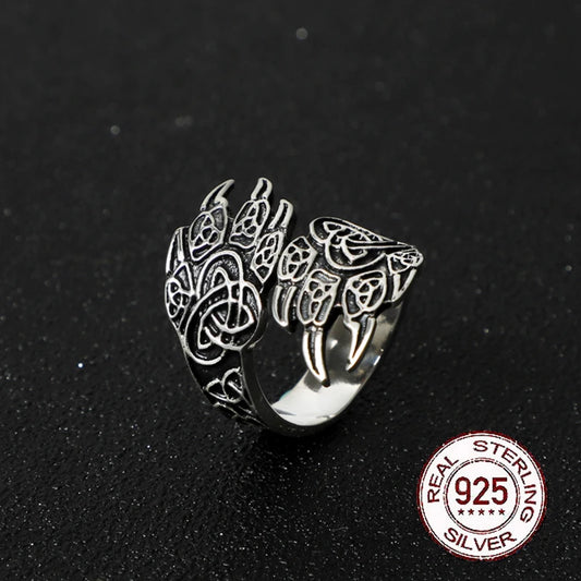 Viking Celtic Knot Bear Claw Ring - Stainless Steel With Wooden Box