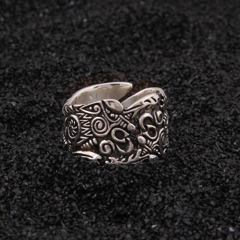 Viking Double Wolf Ring - 925 Sterling Silver With Wooden Box