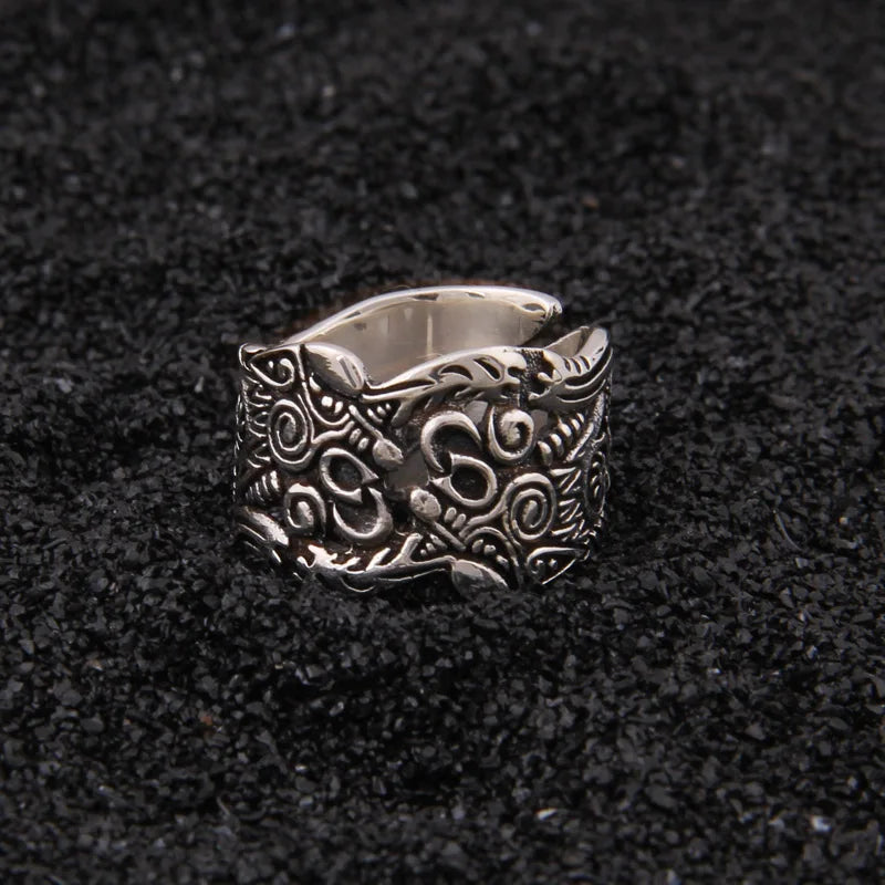 Viking Double Wolf Ring - 925 Sterling Silver With Wooden Box