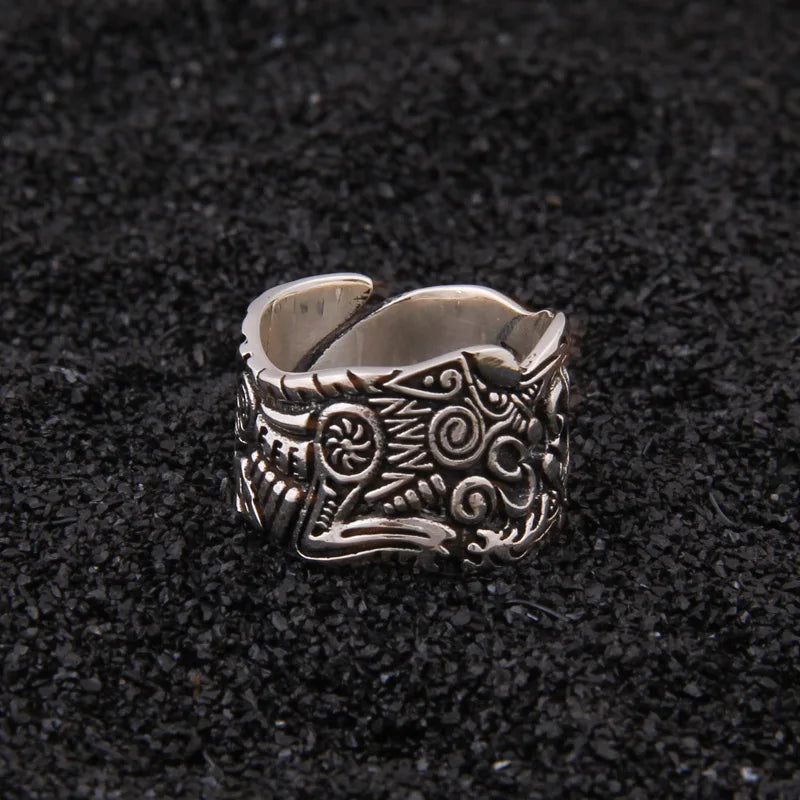 Viking Double Wolf Ring - 925 Sterling Silver With Wooden Box