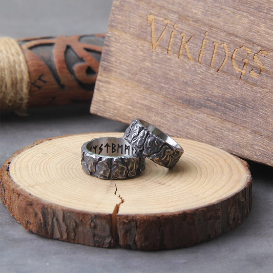 Viking Nordic With Rune Ring- Stainless Steel With Wooden Box