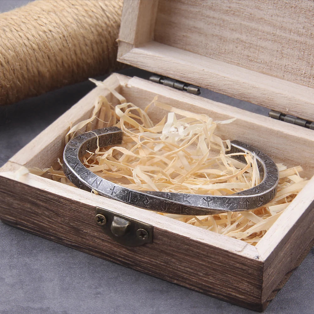 Viking Rune Vintage Mobius Cuff Bracelet – Stainless Steel With Wooden Box