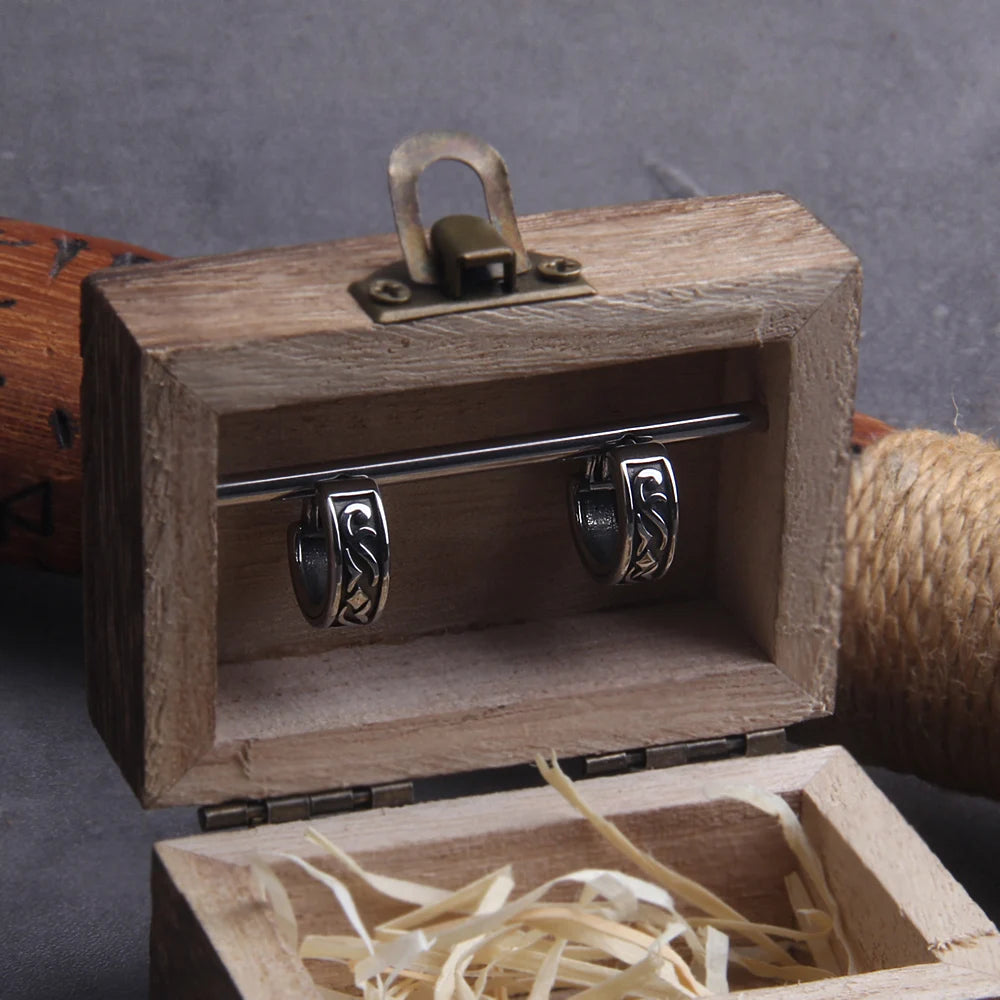 Geometric Huggie Hoop Earrings - Stainless Steel With Wooden Box