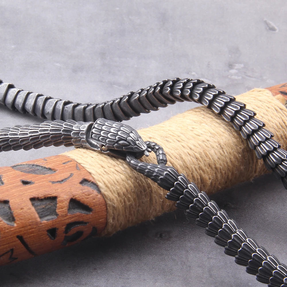 Viking Snake Necklace - Stainless Steel With Wooden Box