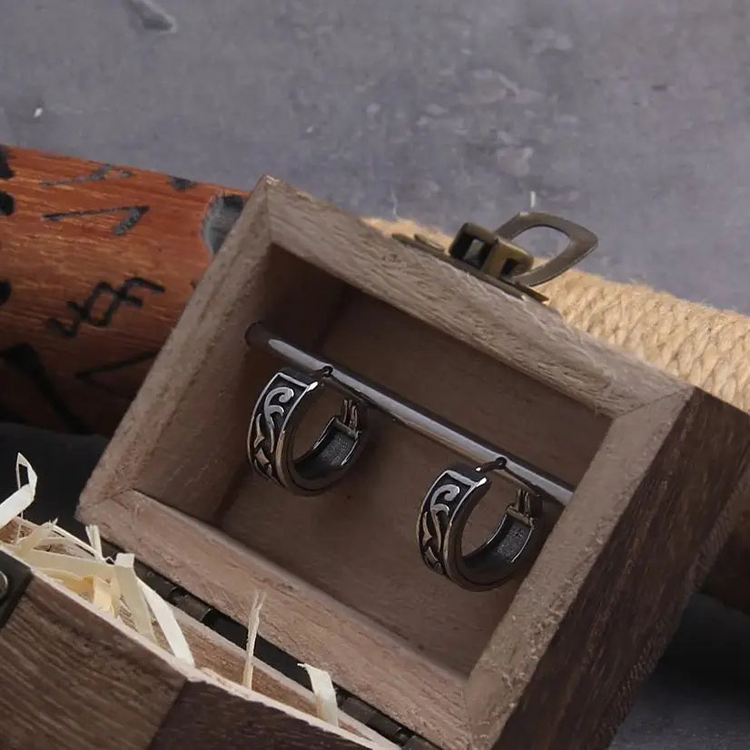 Geometric Huggie Hoop Earrings - Stainless Steel With Wooden Box