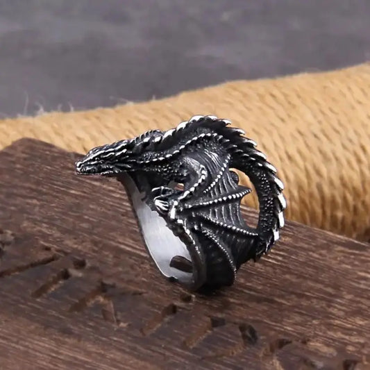 Viking Style Stainless Steel Huge Dragon Ring Fashion Jewelry as gift with wooden box