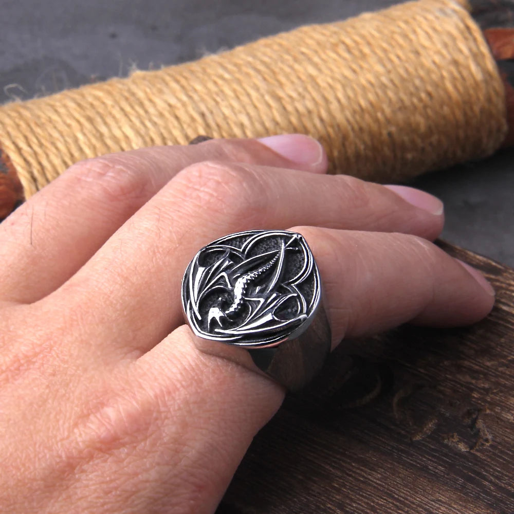Viking Style Stainless Steel Huge Dragon Ring Fashion Jewelry as gift with wooden box