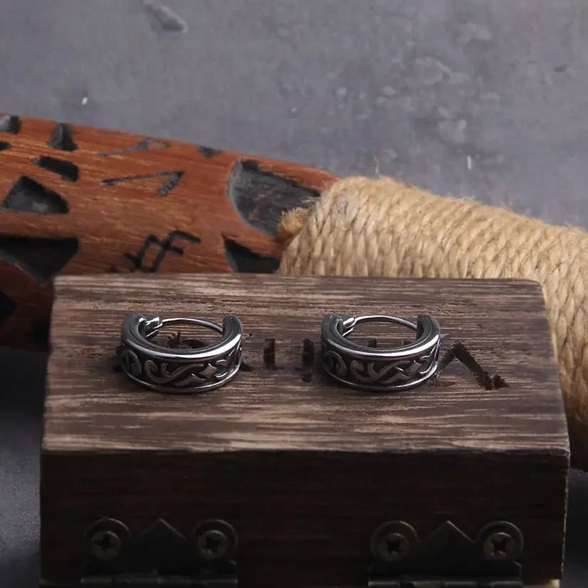 Geometric Huggie Hoop Earrings - Stainless Steel With Wooden Box