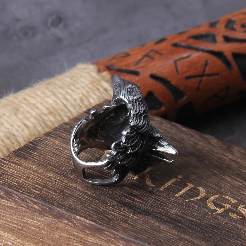 Never fade Raven Defend Odin Scandinavian Charm Stainless Steel Men's Ring Creative Ring Gift Jewelry Men's Jewelry with box