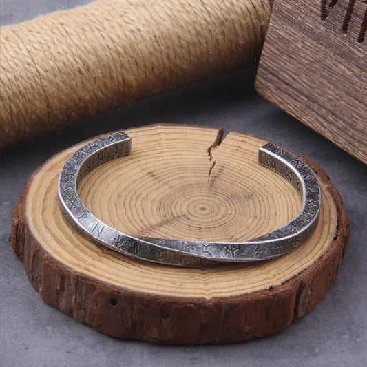 Viking Rune Vintage Mobius Cuff Bracelet – Stainless Steel With Wooden Box