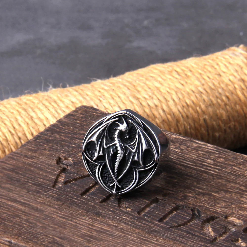 Viking Style Stainless Steel Huge Dragon Ring Fashion Jewelry as gift with wooden box