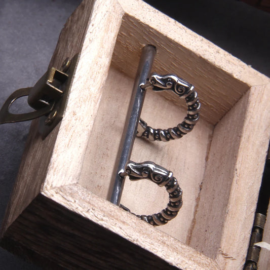 Dragon Head Huggie Hoop Earrings - Stainless Steel With Wooden Box