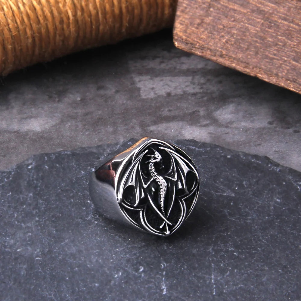 Viking Style Stainless Steel Huge Dragon Ring Fashion Jewelry as gift with wooden box