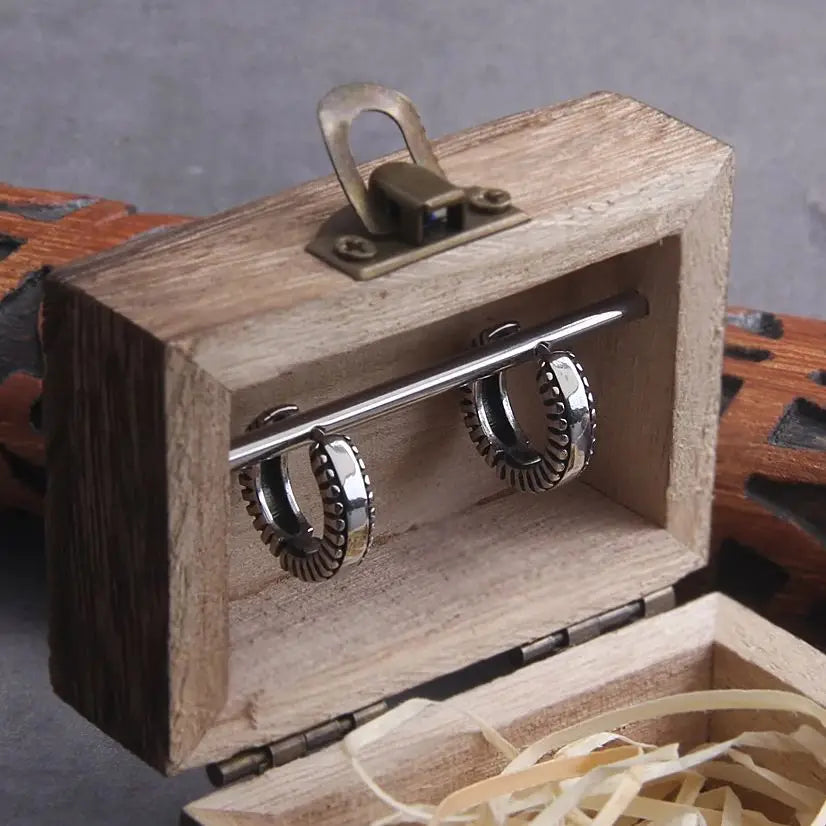 Geometric Huggie Earings - Stainless Steel With Wooden Box