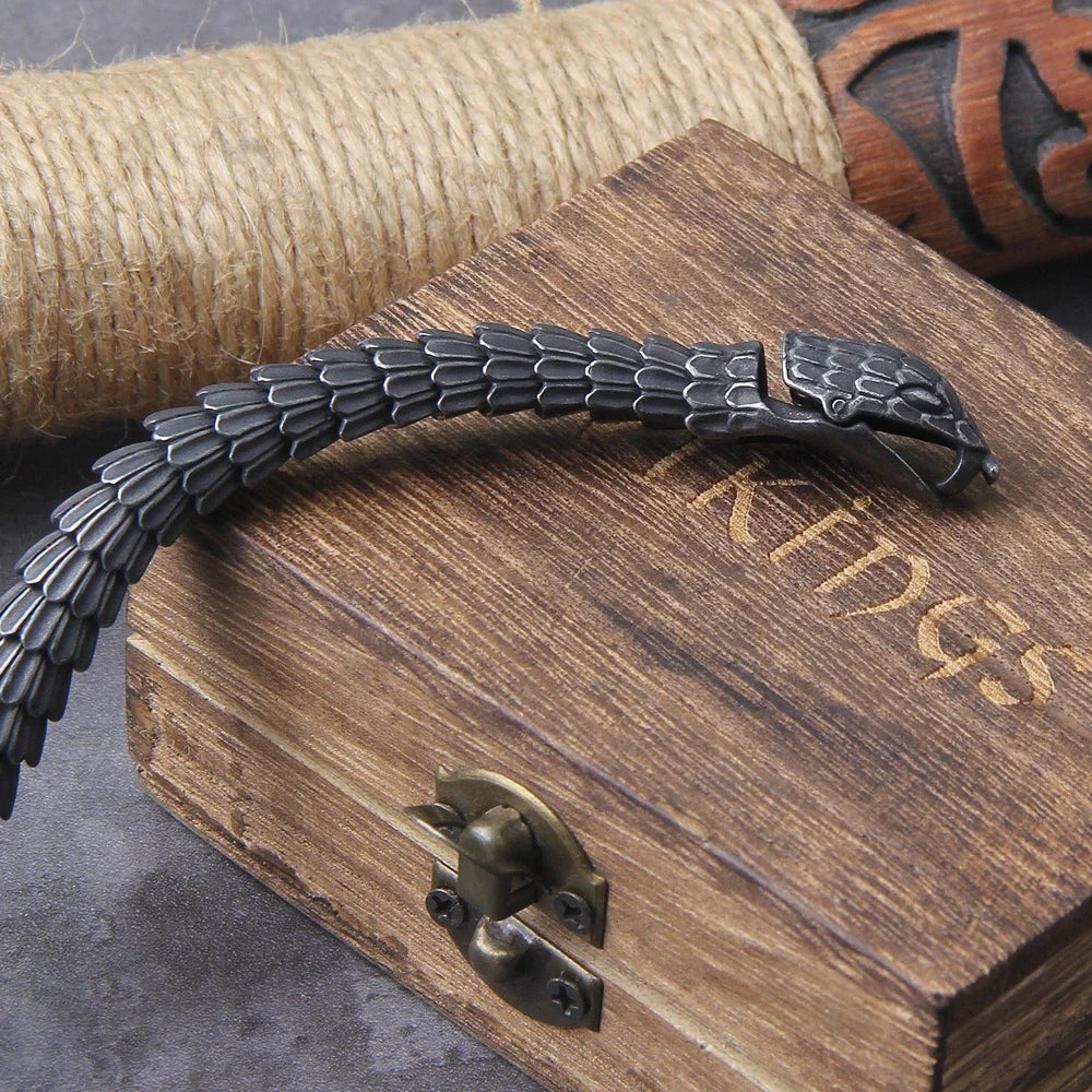 Viking Forge Ouroboros Snake Bracelet - Stainless Steel Wooden Box