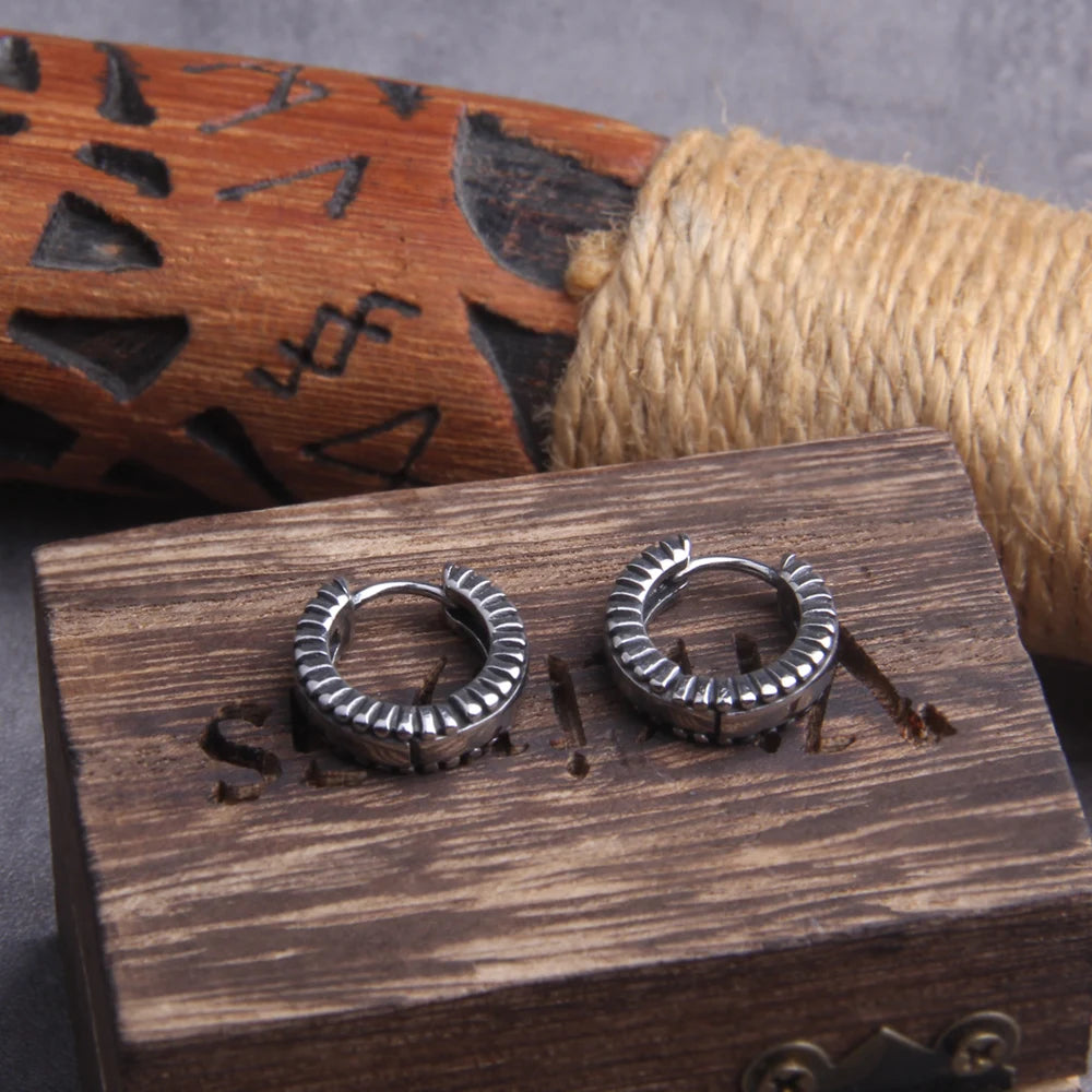 Geometric Huggie Earings - Stainless Steel With Wooden Box