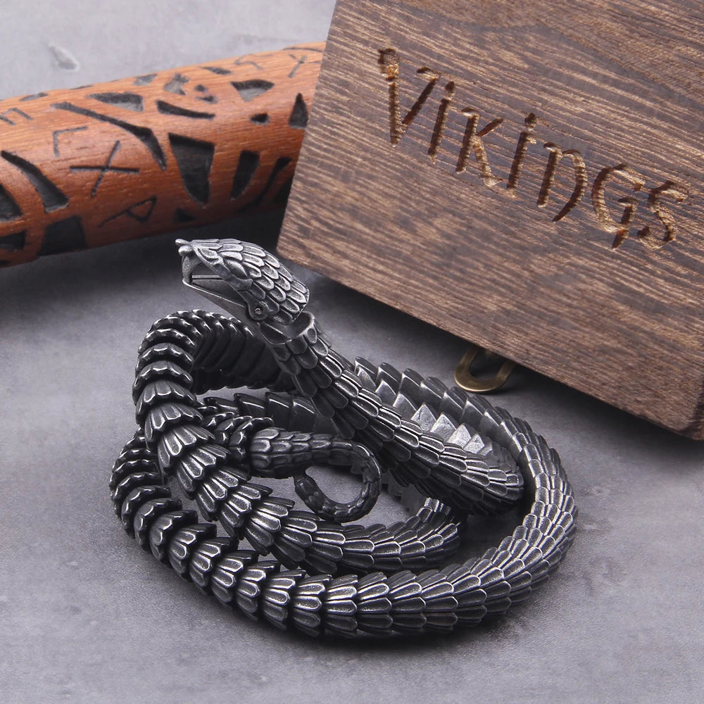 Viking Snake Necklace - Stainless Steel With Wooden Box