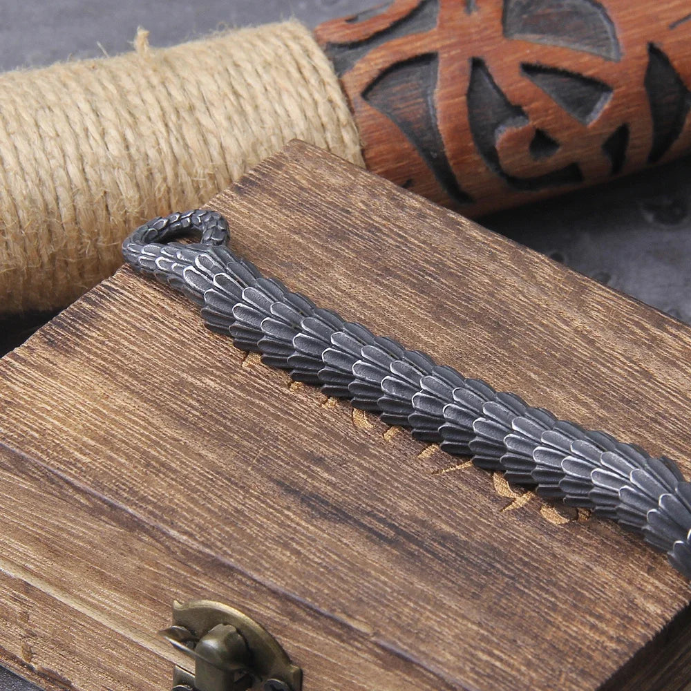 Viking Forge Ouroboros Snake Bracelet - Stainless Steel Wooden Box