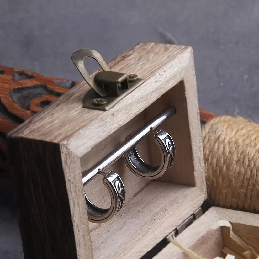 Geometric Huggie Hoop Earrings - Stainless Steel With Wooden Box