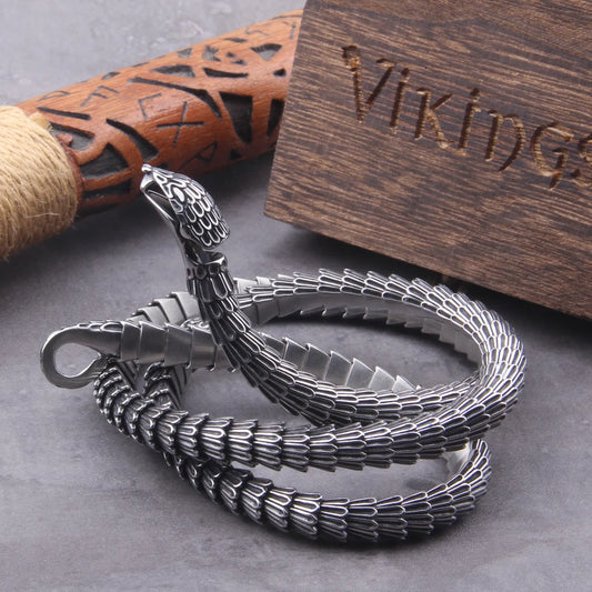 Viking Snake Necklace - Stainless Steel With Wooden Box